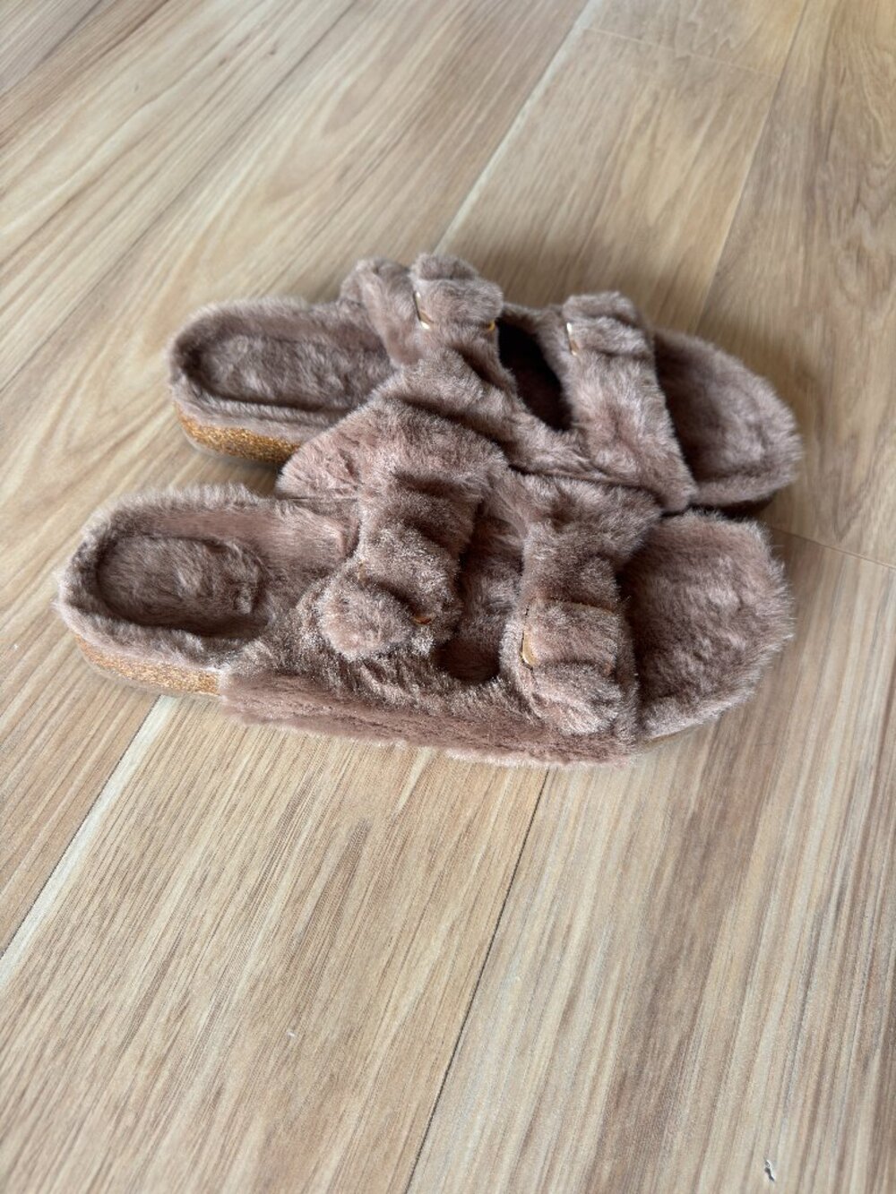 FITORY Open Toe Slipper w/ Cozy Lining Faux Fur Cork Slide - US Women's 10